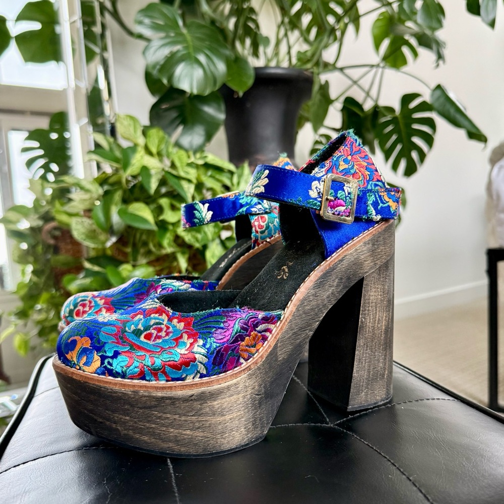 Free People Starlet Embroidered Wood Platform Pumps - Picture 3 of 10